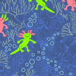 Cute Axolotls on Textured Blue