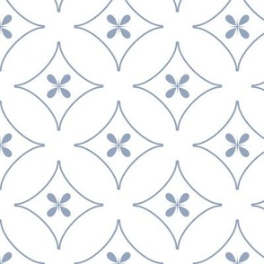 Flowers in diamonds slate blue  on white geometric pattern
