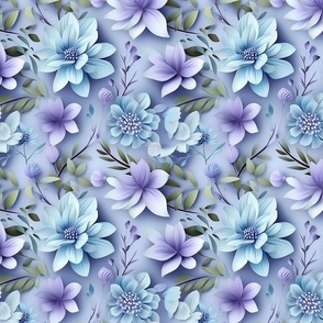 3D Pastel Floral - Light Blue and Lavender