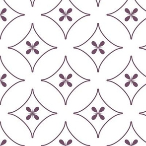 Flowers in diamonds purple on white geometric pattern