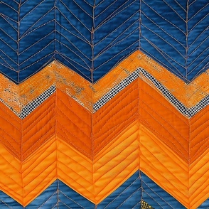 Denim Chevron Zigzag Quilt with Orange Flash (Extra Large 24")