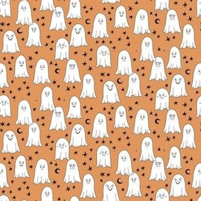 460 - Small scale orange, white and black ghosts, moon and stars - for Halloween kids apparel and décor 