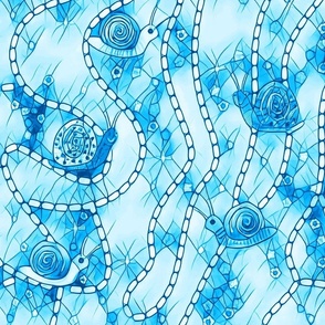 Watercolor Snail Trails in Light Blue Staggered Repeat by kedoki