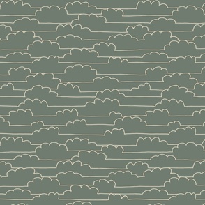 SIMPLE CLASSIC HAND DRAWN CLOUD OUTLINE IN KHAKI GREEN AND CREAM SMALL SCALE