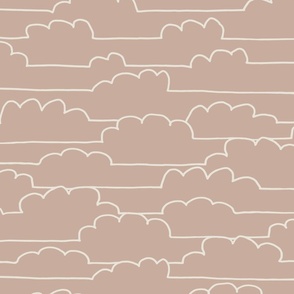LARGE SIMPLE MINIMALISM HAND-DRAWN LINEAR CLOUDS-CREAM WHITE-LIGHT MUTED MAUVE PINK