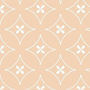 Flowers in diamonds white on peach geometric pattern