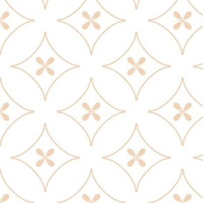 Flowers in diamonds peach on white geometric pattern