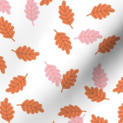 Autumn is here - Oak leaves fall delicate petals seventies palette pink orange on white MEDIUM