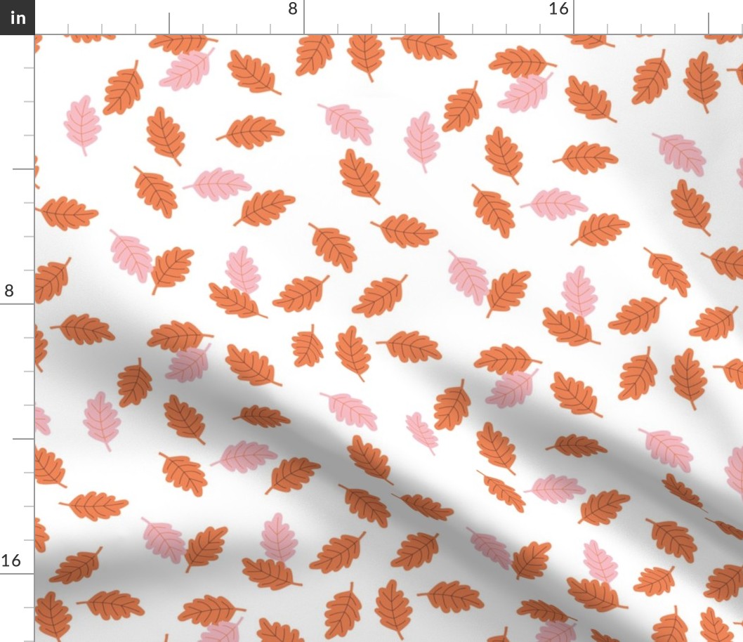 Autumn is here - Oak leaves fall delicate petals seventies palette pink orange on white MEDIUM