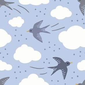 Swallows on light blue calm sky - small scale 6" repeat