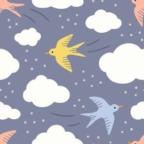 Swallows on a night sky - small scale 6" repeat