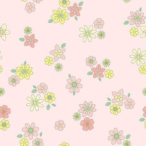 Pastel Pink Pretty Ditsy Retro Flowers