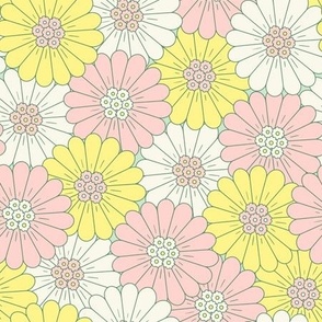 Pastel Pink and Yellow Retro Daisy Flowers