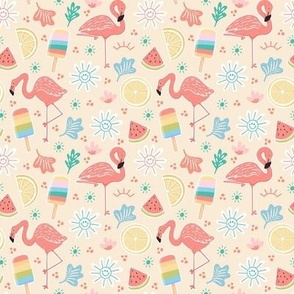 Summer fun flamingos, popsicles, watermelon, and daisies in yellow 4 inch