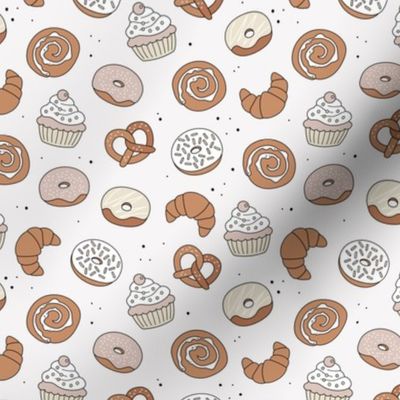 The german bakery - pretzels croissants donuts cupcakes and cinnamon buns sugary snacks for breakfast beige tan brown neutral earthy tones SMALL