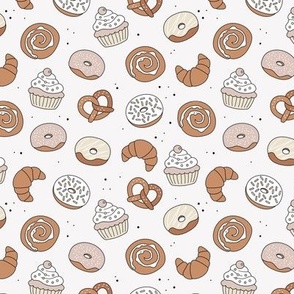 The german bakery - pretzels croissants donuts cupcakes and cinnamon buns sugary snacks for breakfast beige tan brown neutral earthy tones SMALL