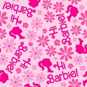 Large Scale Hi Barbie! Pop Dolls and Daisies on Pale Pink