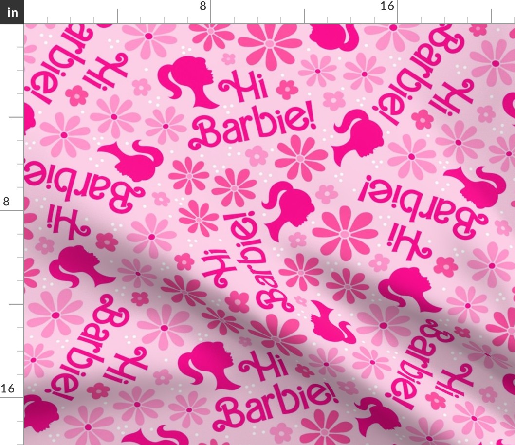 Large Scale Hi Barbie! Pop Dolls and Daisies on Pale Pink