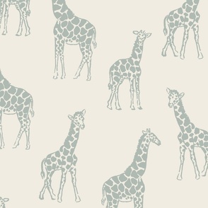 large giraffe family in cream and sage