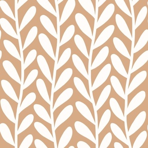 White trailing leaves on light brown background - rounded wavy leaves on a continuous branch