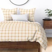 Countryside windowpane 3 inch square check - yellow lines on pale salmon background- large scale for bedding and home decor