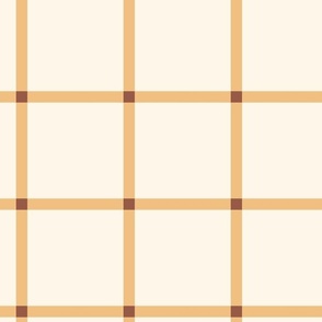 Countryside windowpane 3 inch square check - yellow lines on pale salmon background- large scale for bedding and home decor