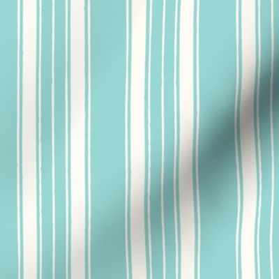 Nautical Style Vertical Beach Stripes in Light Blue Turquoise and Cream White