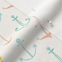 Hand Drawn Nautical Anchors for Beach and Summer in Cream, Yellow, Pink and Mint