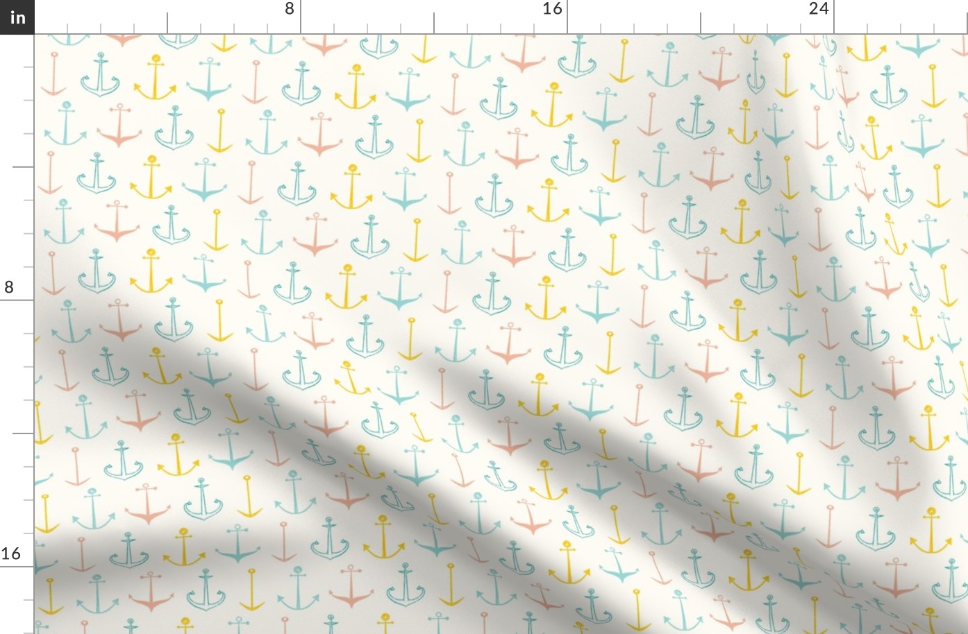 Hand Drawn Nautical Anchors for Beach and Summer in Cream, Yellow, Pink and Mint