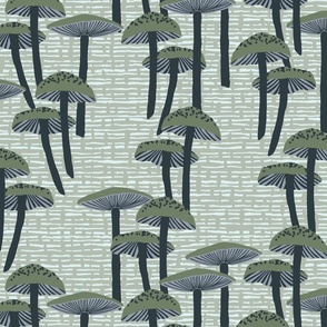 Mushroom Forest Grasscloth Teal Green Pantone Mega Matter Autumn Shrooms Large Scale