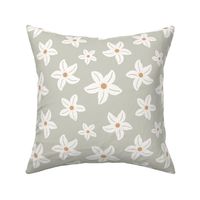 White star flower on pale blue background - 8 " repeat