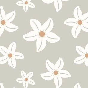 White star flower on pale blue background - 8 " repeat