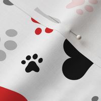 Black Gray Red Hearts and Paw Prints