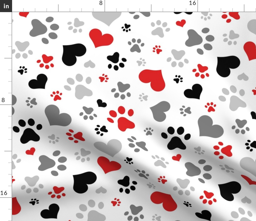 Black Gray Red Hearts and Paw Prints