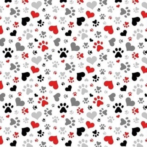 Black Gray Red Hearts and Paw Prints - Tiny Scale