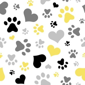 Black Gray Yellow Hearts and Paw Prints