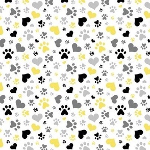 Black Gray Yellow Hearts and Paw Prints - Tiny Scale