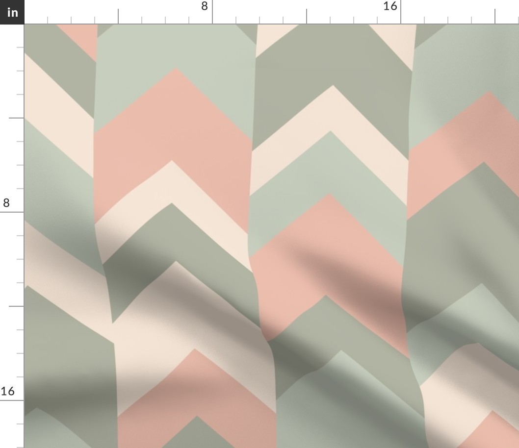 Chevron pattern sage green and pink - classic geometric arrow pattern - large scale for bedding and home decor