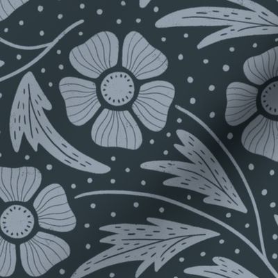 Blue Anemones Floral Monochrome large