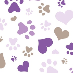 Purple Hearts and Paw Prints - Large Scale