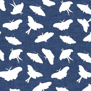 Dreamy Shibori Butterflies with Linen Texture Navy