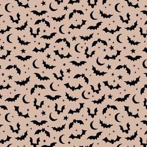 Bats & Stars - Halloween moon and autumn night creatures small horror design black on tan beige