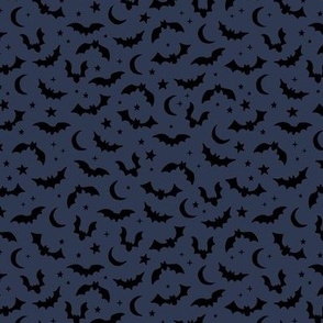 Bats & Stars - Halloween moon and autumn night creatures small horror design black on marine blue