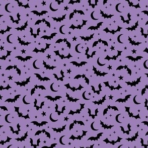 Bats & Stars - Halloween moon and autumn night creatures small horror design black on purple violet