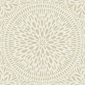 mandala tile - creamy white_ thistle green - hand drawn geometric floral