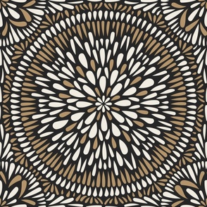 mandala tile - creamy white_ lion gold_ raisin black - hand drawn geometric floral