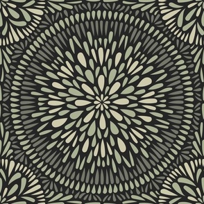 mandala tile - light sage green_ limed ash_ raisin black_ thistle green - hand drawn geometric floral