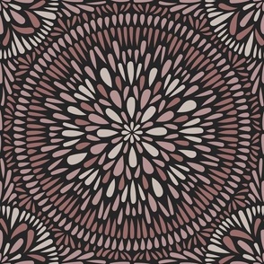 mandala tile - copper rose pink_ creamy white_ dusty rose_ raisin black - hand drawn geometric floral