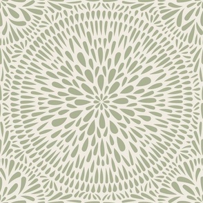mandala tile - creamy white_ light sage green - hand drawn geometric floral