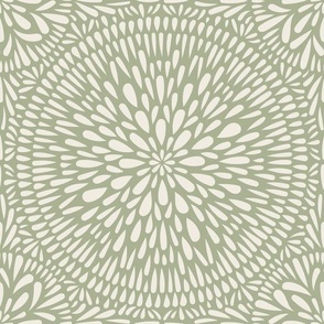 mandala tile - creamy white_ light sage green 02 - hand drawn geometric floral